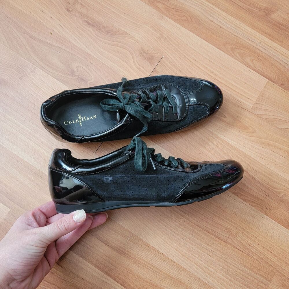 COLE HAAN Black Suede Leather Size 7.5 Athletic Flats Tali Oxford COMFY